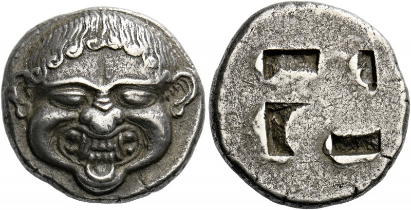 Neapolis.   Stater circa 500-480, AR 9.69 g. Gorgoneion facing, with tongue prot...