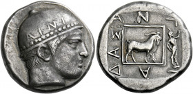 Aenus.   Tetradrachm circa 463/2-462/1, AR 16.35 g. Head of Hermes r., wearing causia with pelleted rim; on bowl, AINI. Rev. AN – T – I – A – ΔΑΣ Goat...