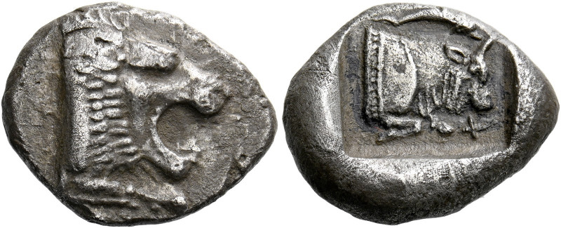 Chersonesus.   Drachm circa 480-450, AR 5.80 g. Forepart of lion r., with open j...
