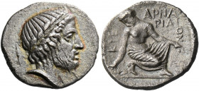 Kierion.   Hemidrachm circa 400-360, AR 2.66 g. Laureate head of Zeus r., slightly bearded; behind, thunderbolt. Rev. ΚΙΕ – ΡΙΑΙ – ΟΝ / ΑΡΝΑ The nymph...