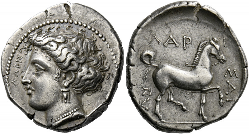 Larissa.   Drachm circa 370-360, AR 6.10 g. ΛΑΡΙΣΑ Head of the nymph Larissa l.,...