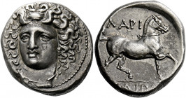 Larissa.   Stater circa 365-342, AR 12.17 g. Head of the nymph Larissa facing three quarters l., wearing ampyx, triple pendant earring and necklace. R...