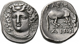 Larissa.   Drachm circa 356-342, AR 6.20 g. Head of the nymph Larissa three-quarter facing l., wearing ampyx, pendant earring, and necklace. Rev. ΛΑΡΙ...