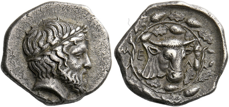 Melitaia.   Hemidrachm first half of the 4th century BC, AR 3.03 g. Laureate hea...