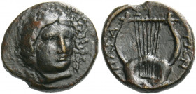 Pagasai.   Chalkous, mid - late 4th century BC, Æ 2.34 g. Laureate head of Apollo Pagasaios facing, head turned slightly r. Rev. ΠΑΓΑ – ΣΙ – ΤΩΝ Seven...