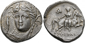 Pherai, Alexander tyrant, 369 – 358 BC.   Stater circa 280s-270s, AR 11.63 g. Head of the water nymph Hypereia facing slightly to l., wearing wreath o...