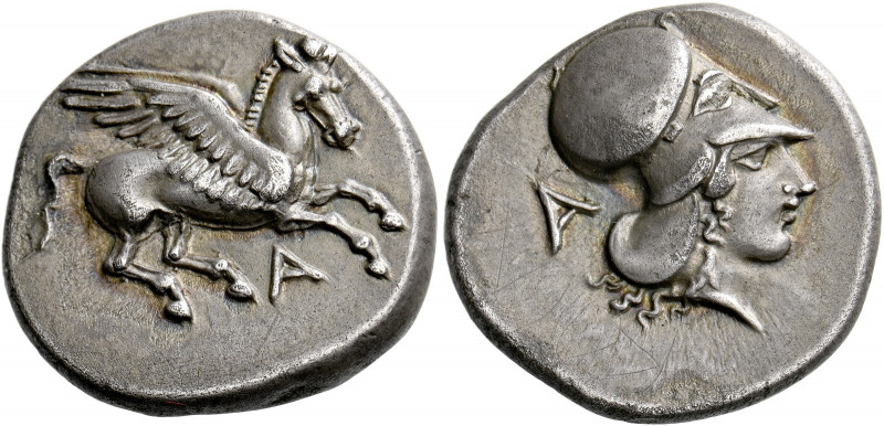 Epirus, Ambracia.   Stater circa 360-338, AR 8.27 g. Pegasus flying r.; beneath,...