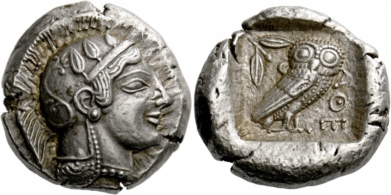 Attica, Athens.   Tetradrachm circa 465, AR 17.18 g. Head of Athena r., wearing ...