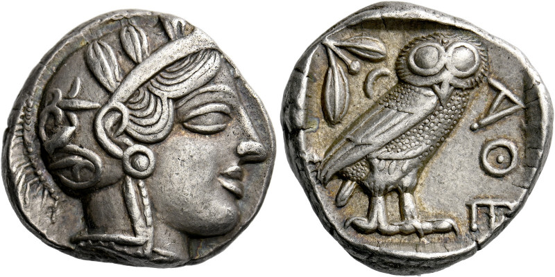 Attica, Athens.   Tetradrachm circa 435-420, AR 17.16 g. Head of Athena r., wear...