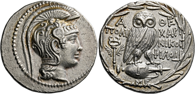 Attica, Athens.   Tetradrachm circa 133-132, AR 16.83 g. Head of Athena r., wear...