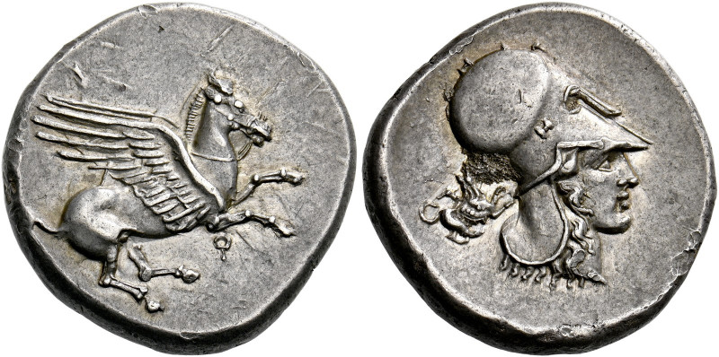 Corinthia, Corinth.   Stater circa 400-338, AR 8.54 g. Pegasus flying r.; beneat...