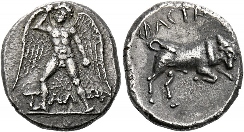 Phaestus.   Stater circa 300-270, AR 11.25 g. T – AΛ – ΩN Talos, winged and nake...