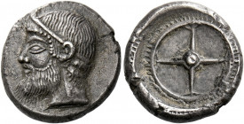 Bithynia, Calchedon.   Drachm circa 480-460, AR 4.49 g. Diademed and bearded head l. (Calchas?). Rev. Four-spoked wheel within shallow round incuse. S...