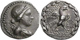 Troas, Abydus.   Tetradrachm after 196, AR 16.11 g. Diademed and draped bust of Artemis r., with bow and quiver over l. shoulder. Rev. ΑΒΥΔΕΝΩΝ Eagle ...