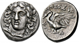 Ionia, Clazomenae.   Hemidrachm circa 360, AR 2.03 g. Laureate and draped bust of Apollo, facing three-quarters l. Rev. ΠΥΘΕΟΣ and monogram Swan stand...