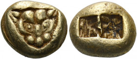 Miletus.   Trite circa 600-550, EL 4.76 g. Facing head of panther or lioness. Rev. Two irregular square incuses with rough surfaces. Babelon, Traité 2...