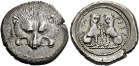 Wekhssere II (?), 410 – 380.   Stater, Tlos circa 380, AR 8.51 g. Lion’s scalp facing. Rev. TΛ – PFE in Lycian characters, two seated panthers confron...