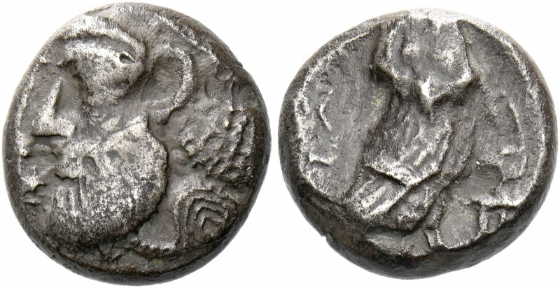 Philistia, Gaza.   Quarter shekel or drachm, circa 450–400, AR 3.35 g. Bearded a...