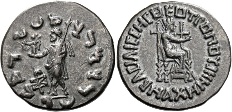 Maues, with Queen Machene, circa 125 – 85.   Tetradrachm, Taxila Sirkap circa 12...