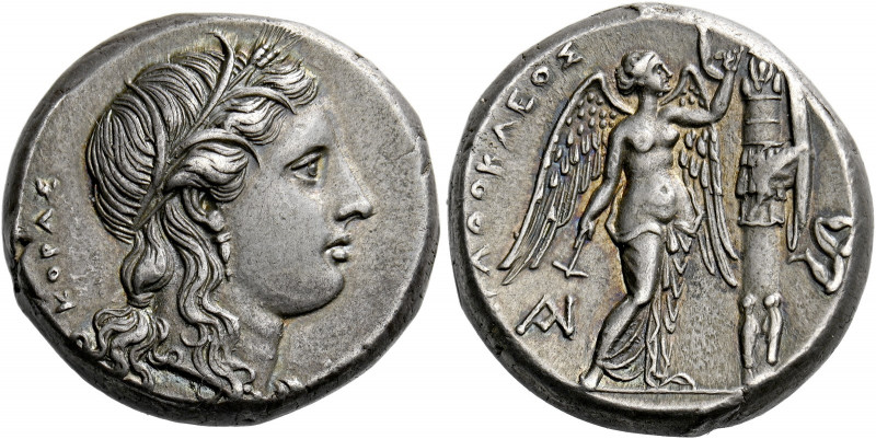 Syracuse.   Tetradrachm circa 310-305, AR 16.97 g. KOPAΣ Head of Kore-Persephone...