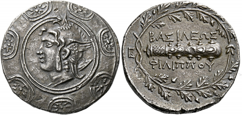 Philip V, 220 – 179.   Tetradrachm, Pella (?) circa 202-200, AR 16.49 g. Head of...
