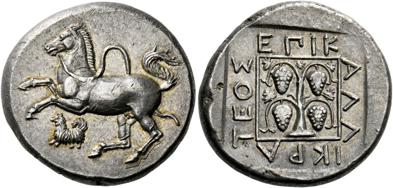 Thrace, Maroneia.   Stater circa 350, AR 11.30 g. Horse with loose bridle pranci...