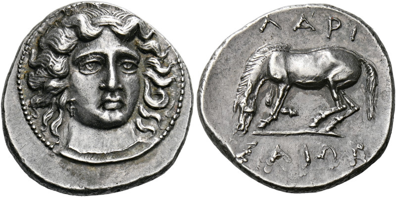 Thessaly, Larissa.   Drachm circa 380-365, AR 6.00 g. Head of the nymph Larissa ...