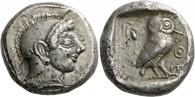 Attica, Athens.   Tetradrachm, civic mint circa 510, AR 17.34 g. Helmeted head o...