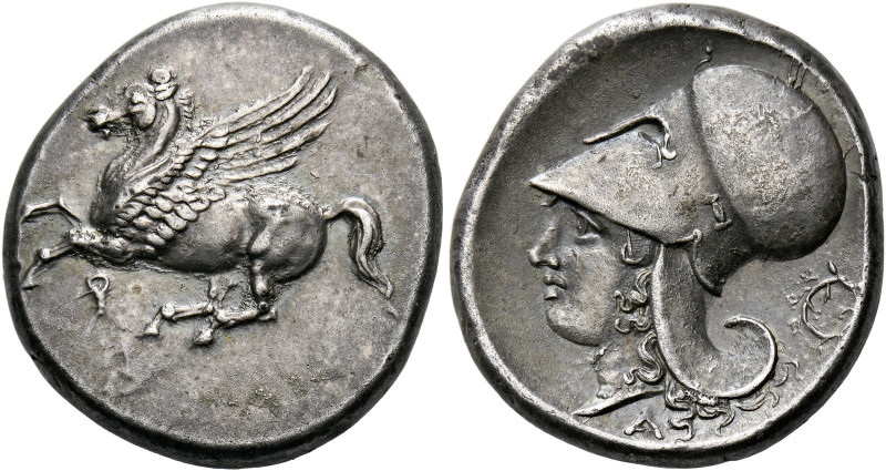 Corinthia, Corinth.   Stater, circa 375-300, AR 8.53 g. Pegasus flying l.; below...