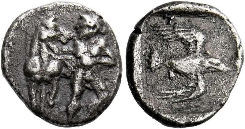 Ionia, Magnesia ad Maeandrum.   Tetrobol circa 465-400, AR 2.07 g. Male figure s...