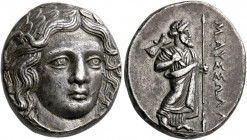 Dynasts of Caria, Maussolus, 377 – 353.   Tetradrachm, Halicarnassus after 367, AR 15.11 g. Laureate head of Apollo facing three-quarters r. Rev. ΜΑΥΣ...