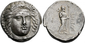 Hidrieus, 351-344.   Tetradrachm circa 351-344, AR 15.24 g. Wreathed and draped head of Apollo facing slightly r. Rev. IΔPIEΩΣ Zeus standing r., holdi...