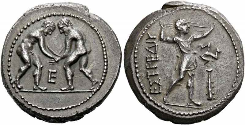 Pamphylia, Aspendus.   Stater circa 330-250, AR 10.38 g. Two wrestlers grappling...
