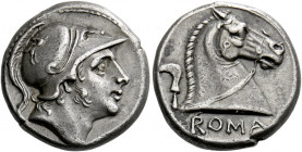    Didrachm circa 241-235, AR 6.67 g. Helmeted head of beardless Mars r., bowl decorated with griffin. Rev. ROMA Bridled horse's head r.; behind, sick...