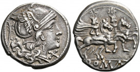    Denarius, Sicily circa 209-208, AR 4.06 g. Helmeted head of Roma r., with loop beneath visor; behind head, branch and below chin, X. Rev. The Diosc...