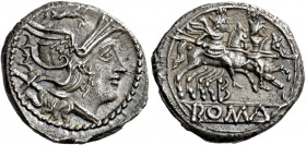    Denarius, Central Italy circa 211-208, AR 4.17 g. Helmeted head of Roma r., curl on l. shoulder; behind, X. Rev. The Dioscuri galloping r.; below, ...