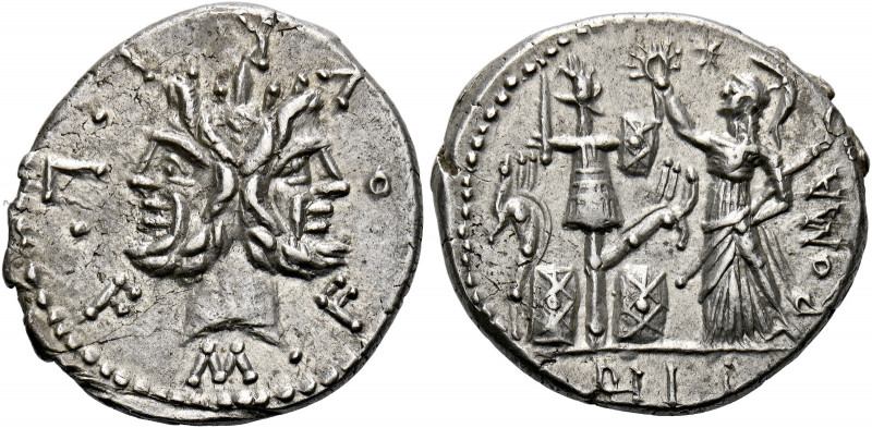    M. Furius L.f. Philus. Denarius 121, AR 3.95 g. M·FOVRI·L·F Laureate head of ...