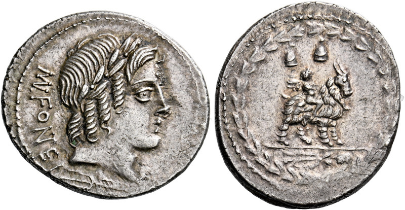    Mn. Fonteius C.f. Denarius 85, AR 3.99 g. MN·FONTEI – [C·F] Laureate head of ...