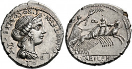    C. Annius. Denarius, North Italy 82-81, AR 3.92 g. C·ANNI·T·F·T·N· PRO·COS·EX·S·C Diademed and draped female bust r.; behind, caduceus, before, sca...
