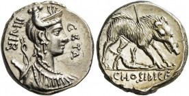    C. Hosidius C.f. Geta. Denarius 68, AR 4.11 g. III·VIR – GETA Diademed and draped bust of Diana r., with bow and quiver over shoulder. Rev. Boar r....