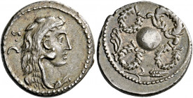    Faustus Cornelius Sulla. Denarius 56, AR 4.17 g. Head of Hercules r., wearing lion skin headdress; in l. field, S·C. Rev. Globe surrounded by four ...