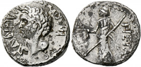    Sextus Pompeius Magnus. Denarius, Southern Spain 44, AR 3.54 g. SEX MAGNVS – SAL IMP Bare head of Cnaeus Pompeius l. Rev. PIETAS Pietas standing l....