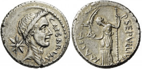    C. Iulius Caesar and P. Sepullius Macer. Denarius 44, AR 3.87 g. CAESAR·IMP Wreathed head of Caesar r.; behind, eight-rayed star. Rev. P·SEPVLLIVS ...