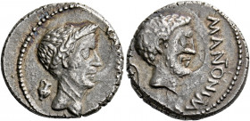    Marcus Antonius. Denarius, Gallia Cisalpina 43, AR 3.95 g. M ANTON IMP Bearded head of Marcus Antonius r.; behind, lituus. Rev. CAESAR DIC Laureate...