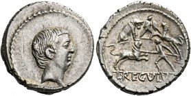    L. Livineius Regulus. Denarius 42, AR 3.95 g. Head of Livineius Regulus r. Rev. Combat of bestiarii; in exergue, L·REGVLVS. Babelon Livineia 12. Sy...