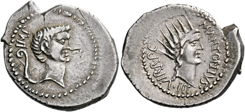    Marcus Antonius. Denarius, Castrensis moneta in Greece (?) 42, AR 3.78 g. IMP...