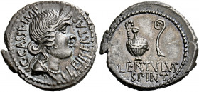    C. Cassius and Lentulus Spint. Denarius, mint moving with Brutus and Cassius 43-42, AR 4.01 g. C·CASSI·IMP – LEIBERTAS Diademed head of Libertas r....