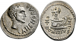    Cn. Domitius Ahenobarbus. Denarius, mint moving with Ahenobarbus in 41, AR 3.92 g. AHENOBAR Male head r., slightly bearded. Rev. CN·DOMITIVS IMP Tr...