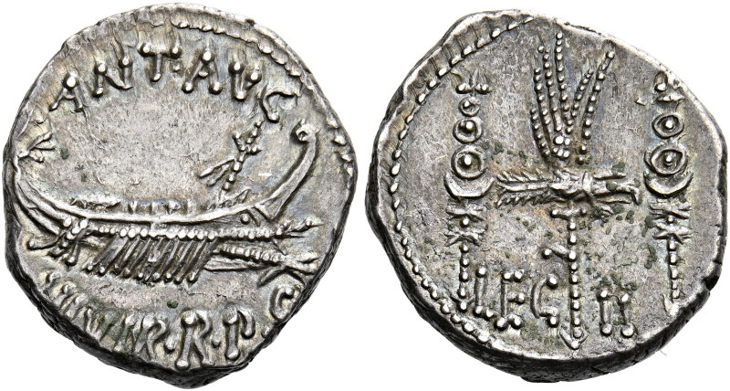    Marcus Antonius. Denarius, mint moving with M. Antonius 32-31, AR 3.63 g. ANT...