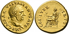 Vespasian augustus, 69 - 79. Spanish Mint, possibly Tarraco Aureus 70, AV 7.36 g. IMP CAESAR VESPASIANVS AVG Laureate head r. Rev. COS ITER – TR POT P...